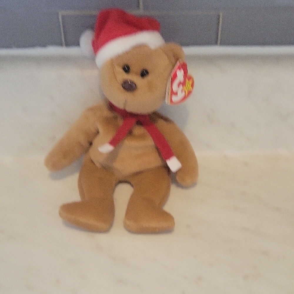 Ty Holiday Bear with Red Santa Hat